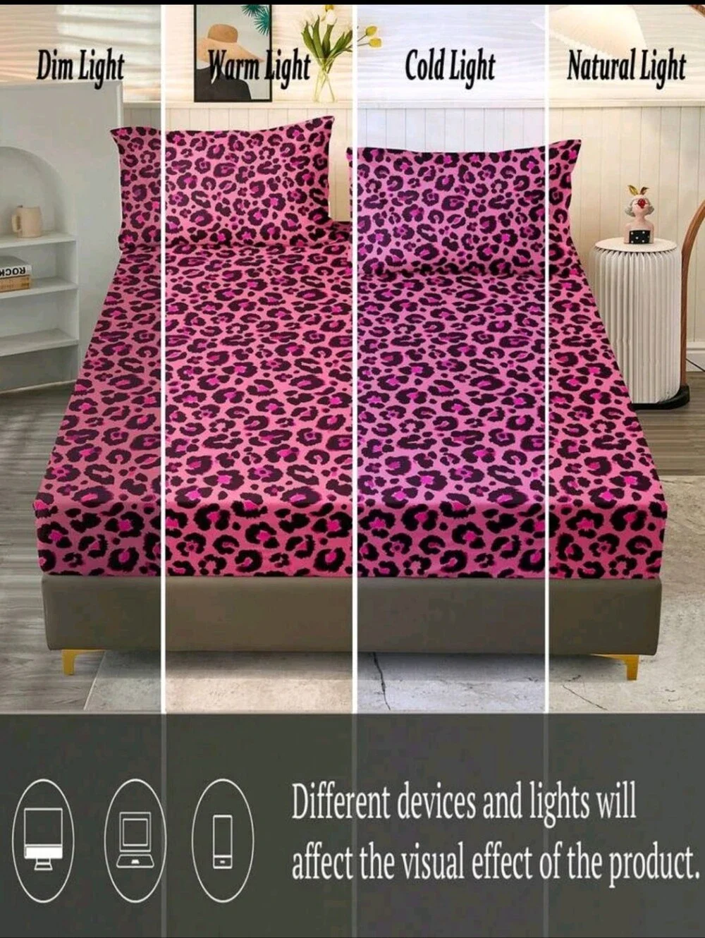 Pink Leopard Print Fitted Sheet Set - Bold Pink Bedding KING